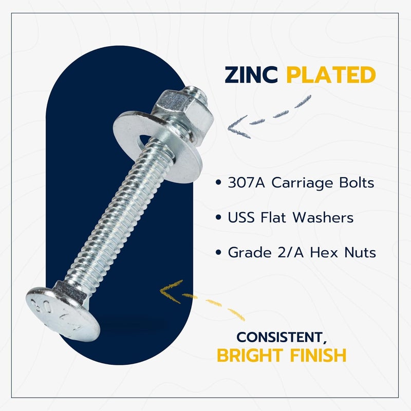 MAKERS BOLT 1/4" x 2" (100 Pack) Zinc Carriage Bolt Kit, Grade 307A by - Image 3